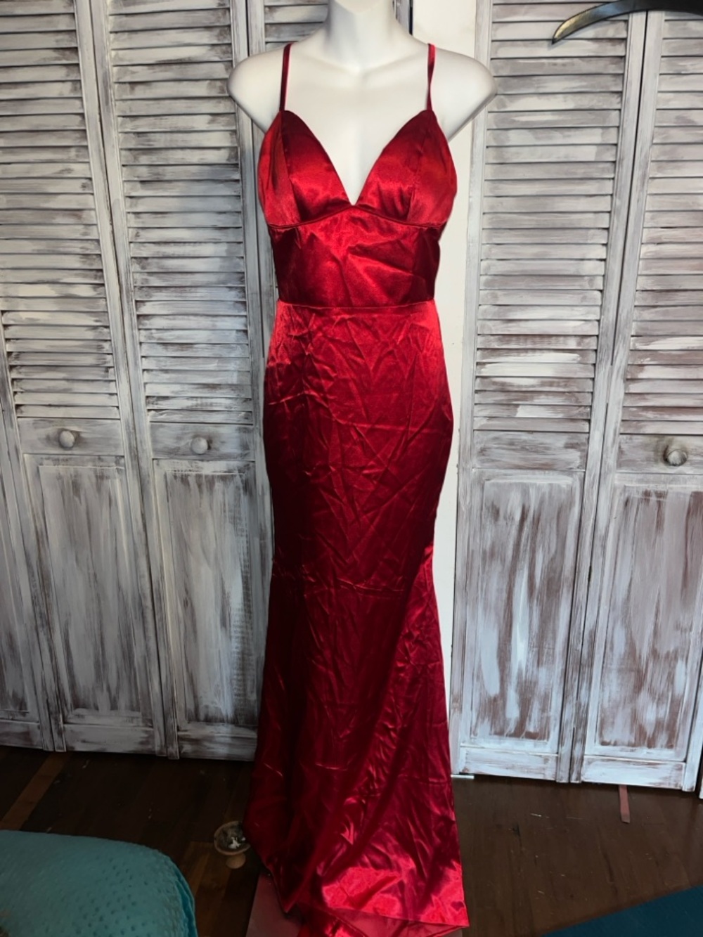 Red Satin Spaghetti-Strap Maxi Dress (Brand new)